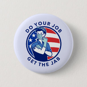 Macaron Rond 5 Cm Blanc rouge et bleu pour se vacciner