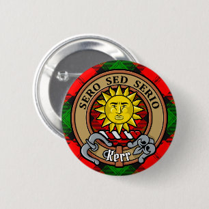Macaron Rond 5 Cm Blason de Clan Kerr sur tartan