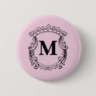Macaron Rond 5 Cm Blason de monogramme personnalisé rose clair