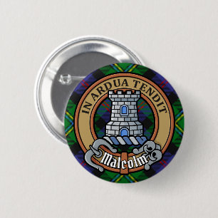Macaron Rond 5 Cm Blason du clan Malcolm sur tartan