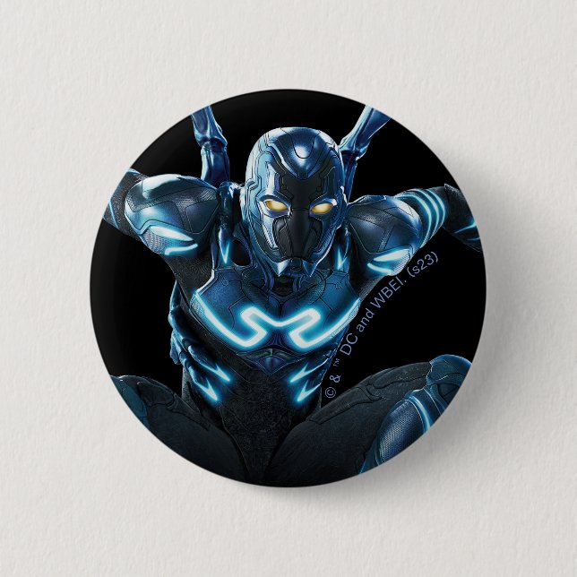 Macaron Rond 5 Cm Bleu Beetle Leaping Caractère Art (Devant)