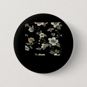 Macaron Rond 5 Cm Bleu blanc motif floral - Whimsigoth sombre Aesthe