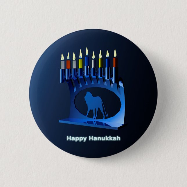 Macaron Rond 5 Cm Bleu brillant Chanukkah Menorah (Devant)