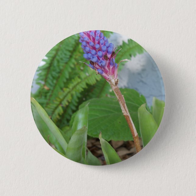 Macaron Rond 5 Cm Bleu cône fleur bromélique (Devant)