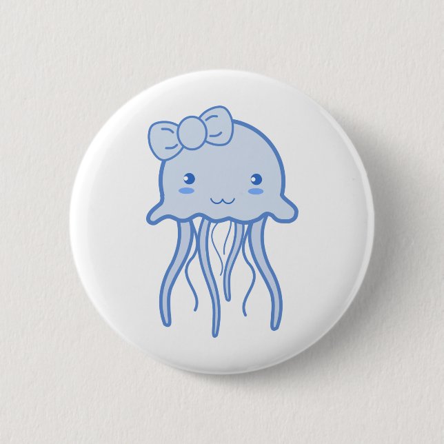 Macaron Rond 5 Cm Bleu Cute méduse (Devant)