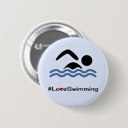 Macaron Rond 5 Cm Bleu de pictogramme de natation d'amour