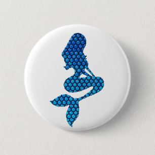 Macaron Rond 5 Cm Bleu de sirène et bouton de silhouette d'échelle