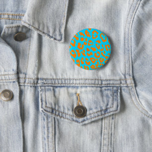 Macaron Rond 5 Cm Bleu Empreinte de léopard
