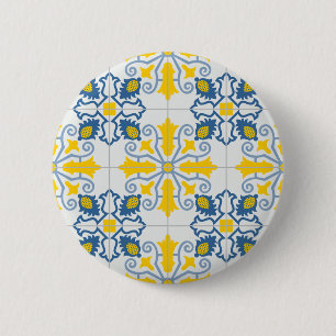 Macaron Rond 5 Cm Bleu et jaune joli carrelage portugais motif