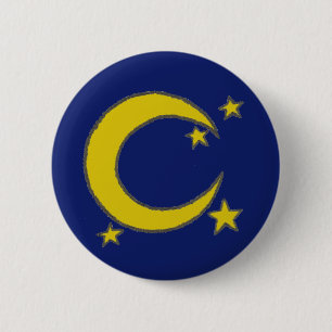 Macaron Rond 5 Cm Bleu Jaune nuit Ciel Croissant Lune Étoiles Soir