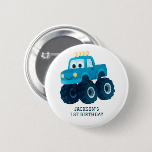 Macaron Rond 5 Cm Bleu Monster Truck Smash et Crash Anniversaire