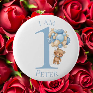 Macaron Rond 5 Cm Bleu Ours Teddy Anniversaire
