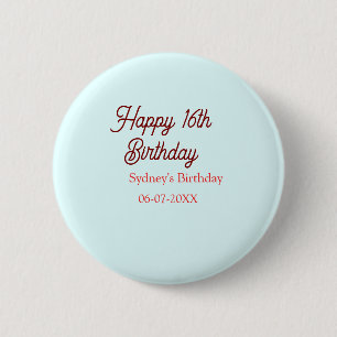 Macaron Rond 5 Cm Bleu pastel rouge joyeux 16e anniversaire nom date