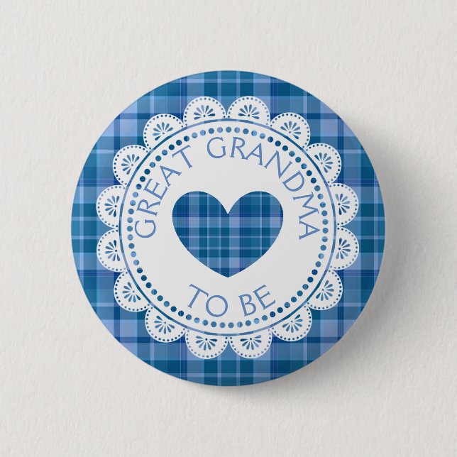 Macaron Rond 5 Cm Bleu Plaid Grande grand-mère à être bouton (Devant)