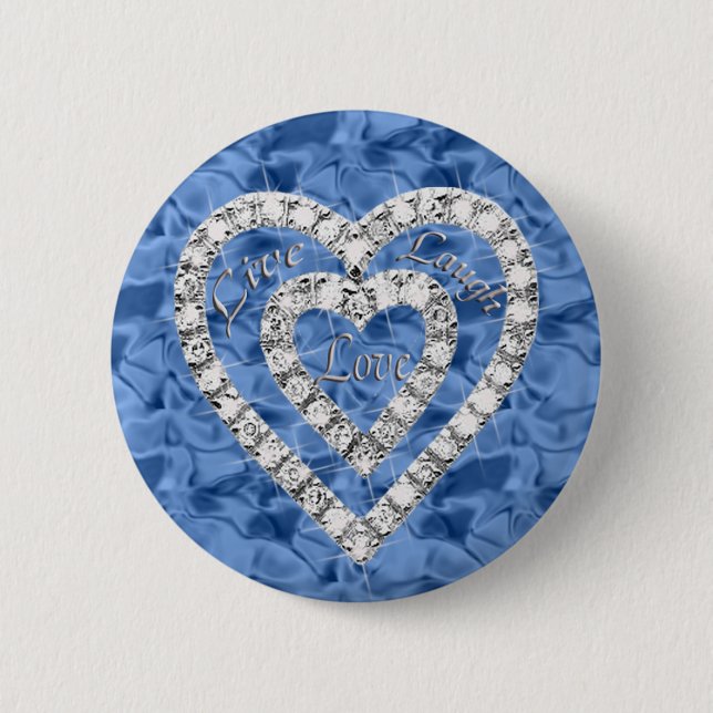 Macaron Rond 5 Cm Bleu Rire en direct Love Diamond Heart Button (Devant)