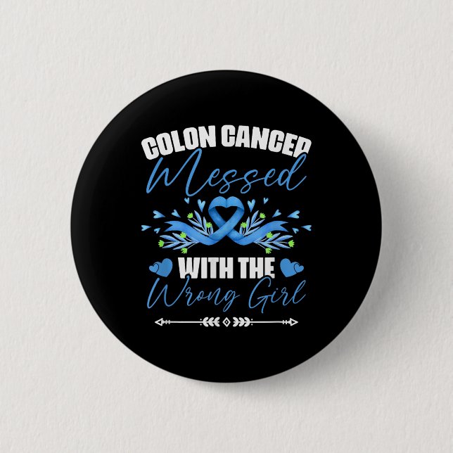 Macaron Rond 5 Cm Bleu Ruban Colon Cancer Girl Survivor Colorectal (Devant)