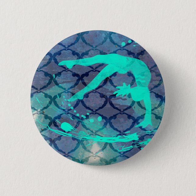Macaron Rond 5 Cm Bleu tribal de motif de gymnaste (Devant)