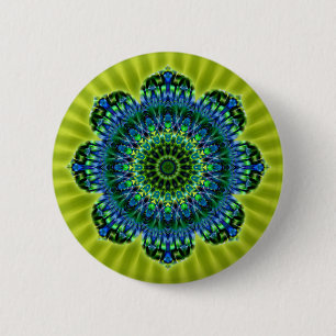 Macaron Rond 5 Cm bleu vert mandala fleur vert clair