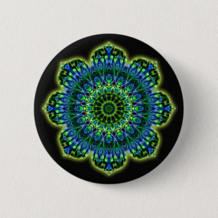 Macaron Rond 5 Cm bleu vert mandala   noir