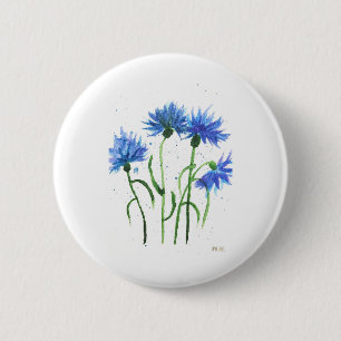 Macaron Rond 5 Cm Bleus fleurs de blé aquarelle