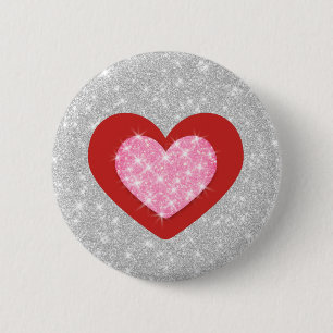 Macaron Rond 5 Cm Bling Pink Love Heart
