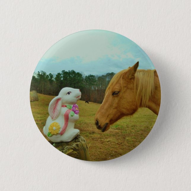 Macaron Rond 5 Cm Blond Jaune cheval & Bunny de Pâques (Devant)