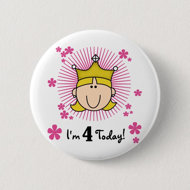 Macaron Rond 5 Cm Blond Princess 4th Birthday Tshirts et cadeaux (Devant)