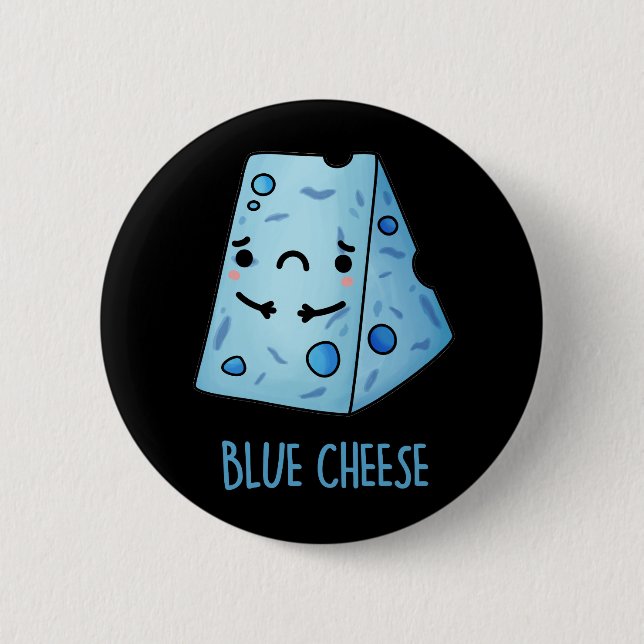 Macaron Rond 5 Cm Blue Cheese Funny Food Pun Dark BG (Devant)