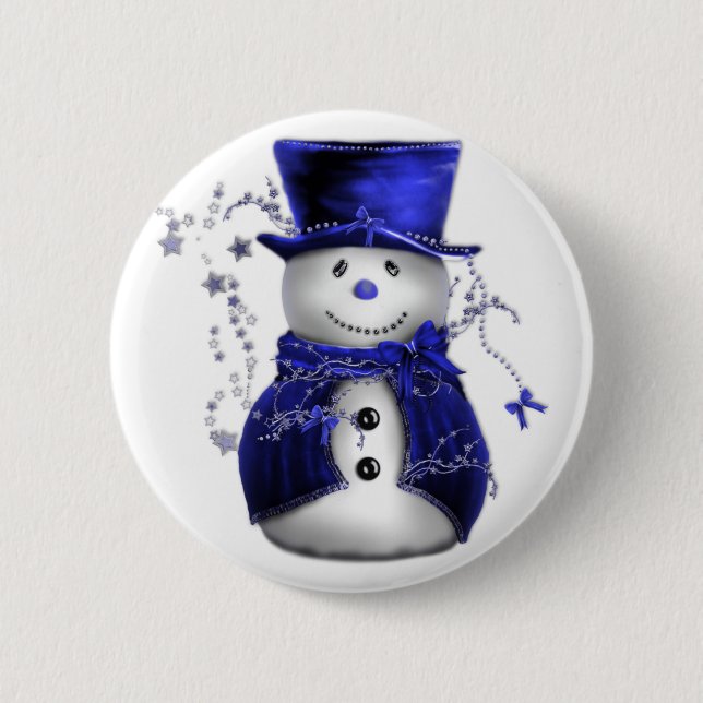 Macaron Rond 5 Cm Blue Christmas Snowman (Devant)