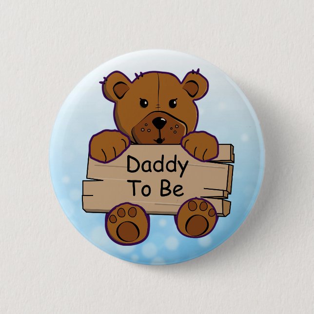Macaron Rond 5 Cm Blue Daddy to Be Teddy Bear Baby shower (Devant)