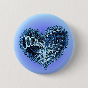 Macaron Rond 5 Cm Blue Doodle Heart