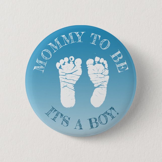Macaron Rond 5 Cm Blue Footprints garçon Baby shower Maman à être Bo (Devant)