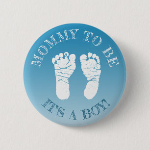 Macaron Rond 5 Cm Blue Footprints garçon Baby shower Maman à être Bo