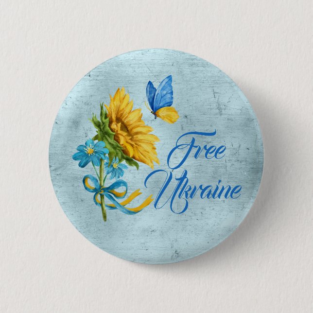 Macaron Rond 5 Cm Blue Free Ukraine Tournesol & Papillon (Devant)