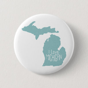 Macaron Rond 5 Cm Blue Grey I Love Michigan Silhouette