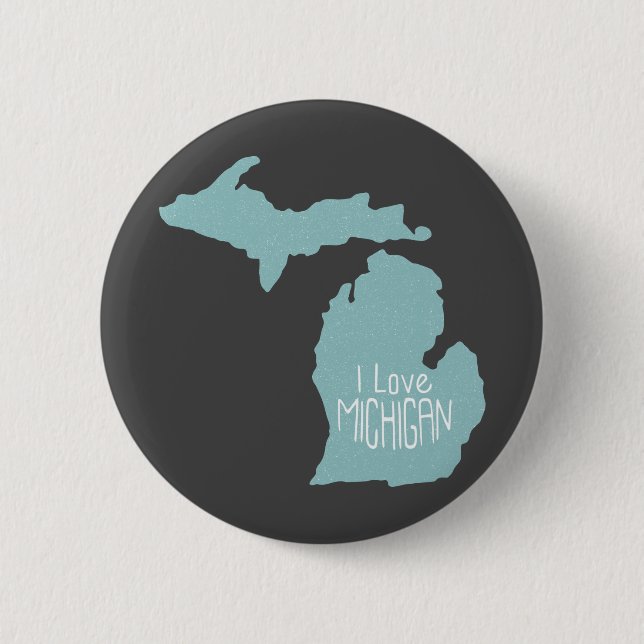 Macaron Rond 5 Cm Blue Grey I Love Michigan Silhouette On Grey (Devant)