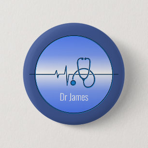 Macaron Rond 5 Cm Blue Grey Medical Stethoscope Heartbeat