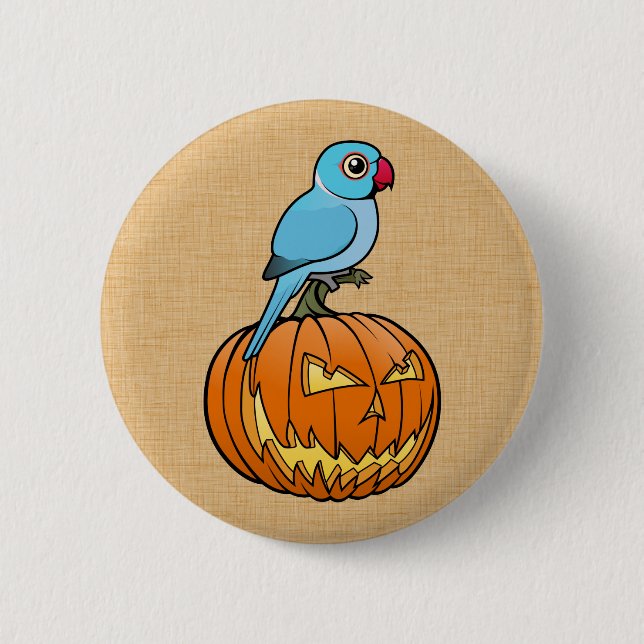 Macaron Rond 5 Cm Blue Indian Ringneck on Pumpkin Halloween (Devant)