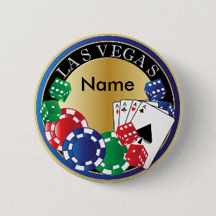 Macaron Rond 5 Cm Blue Las Vegas Gambler - dés, cartes, jetons de po