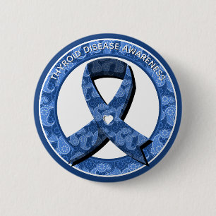 Macaron Rond 5 Cm Blue Paisley Awareness Blue Ribbon