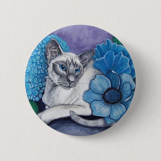 Macaron Rond 5 Cm Blue Point Siamese chat (Devant)
