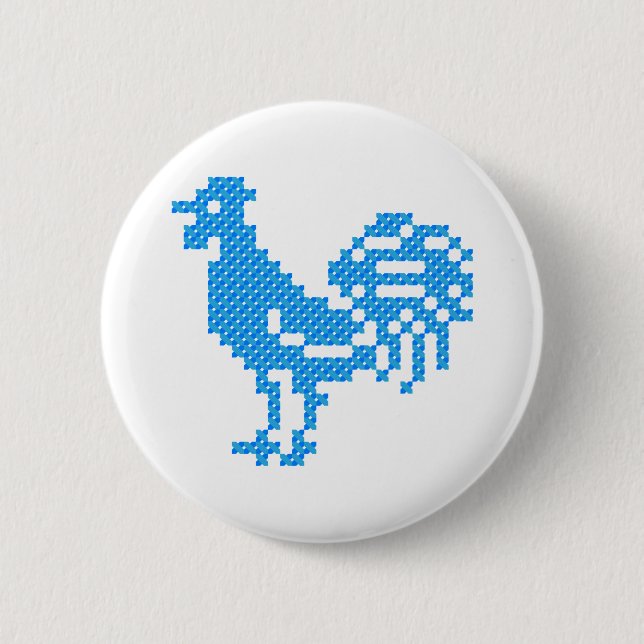 Macaron Rond 5 Cm Blue Rooster (Devant)