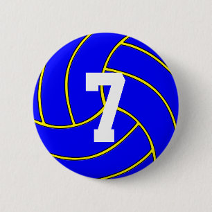 Macaron Rond 5 Cm Blue Volleyball Custom Color & Jersey Number Pin