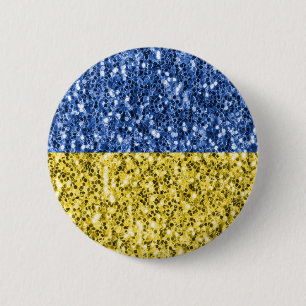 Macaron Rond 5 Cm Blue yellow Ukraine flag glitter faux sparkles