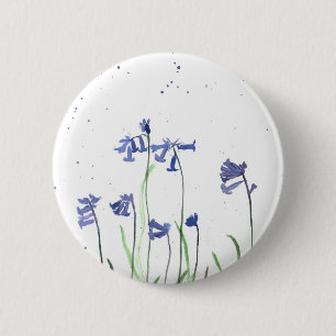 Macaron Rond 5 Cm Bluebells aquarelle Fleurs bleues nature