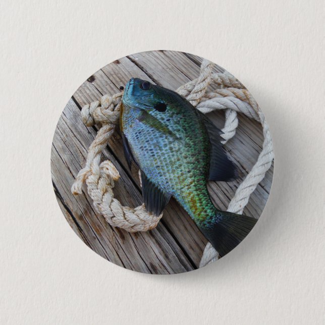 Macaron Rond 5 Cm bluegill sur quai (Devant)