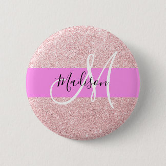 Macaron Rond 5 Cm Blush Rose Glamour Or Rose Gold Paillettes Monogra