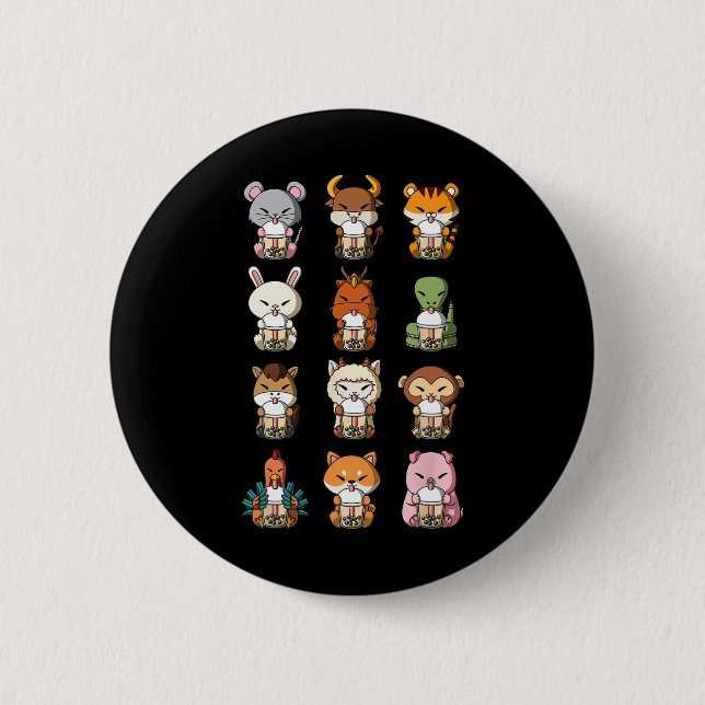 Macaron Rond 5 Cm Boba Bubble Milk Tea Chinese Zodiacs Animal Lunar  (Devant)