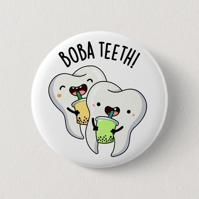 Macaron Rond 5 Cm Boba Teeth amusant Boba Tea Pun (Devant)