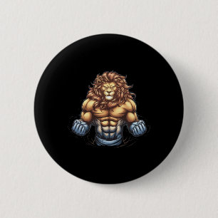 Macaron Rond 5 Cm Bodybuilder Lion Lover Gym Porter Fitness Exercice